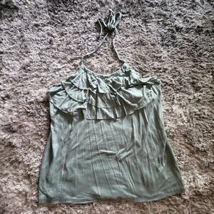 Women's Banana Republic Halter Tank Top Ruffles Sage Green Size Large